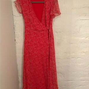 Elegant Red Wrap Midi Dress